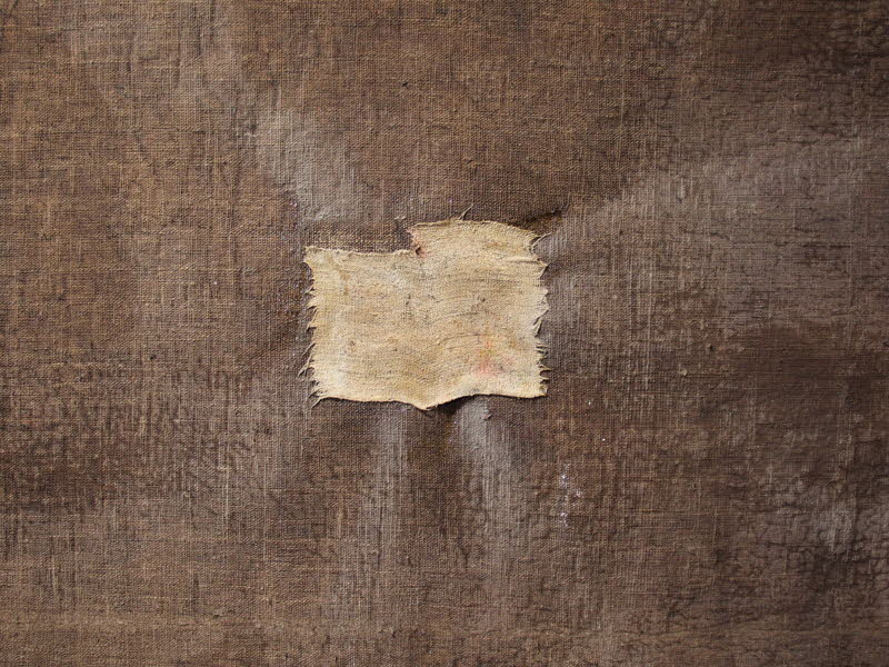 Leinenflicken, mit Knochenleim auf Bildr�ckseite geklebt