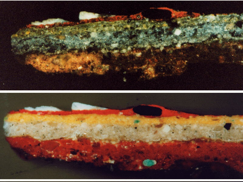 Fassungsquerschliff: ProbeA3 Anf�rbung zur Bindemittelbestimmung, VG 100-fach