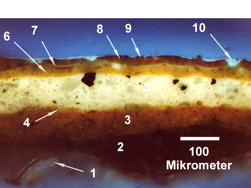 Fassungsquerschliff: Probe A3 im UV-Licht VG 200-fach